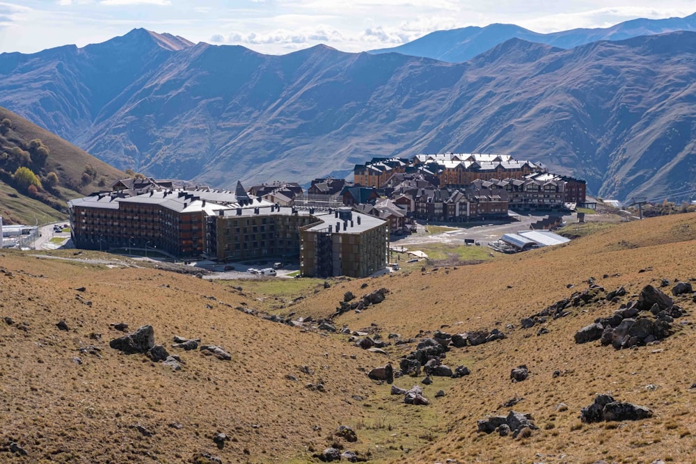 a group of buildings in a valley