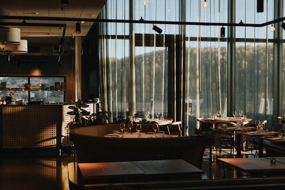 a room with tables and chairs