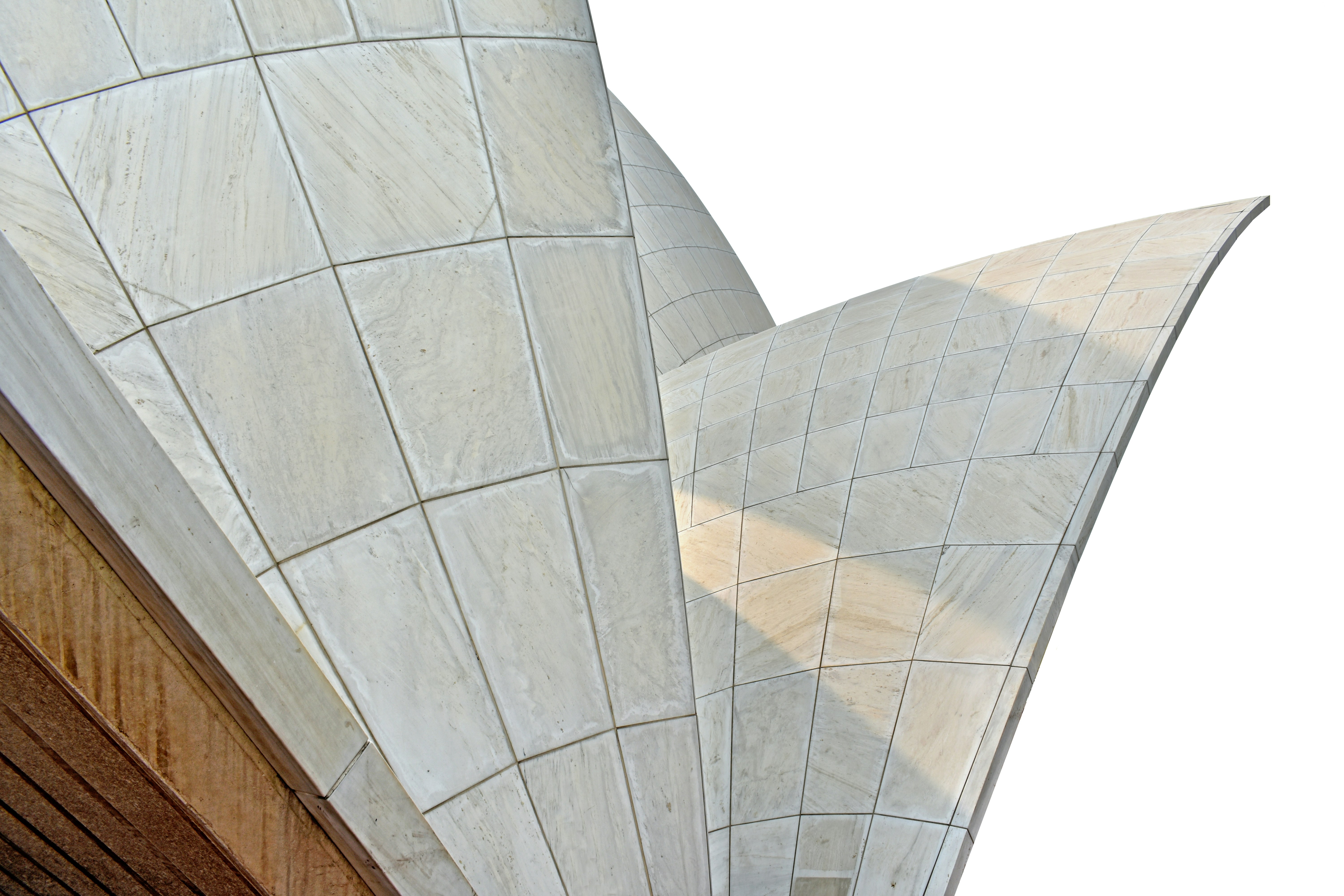 Close up of the structure of Lotus Temple, the Bahai House of Worship, New Delhi, India [Photo: October 2022]