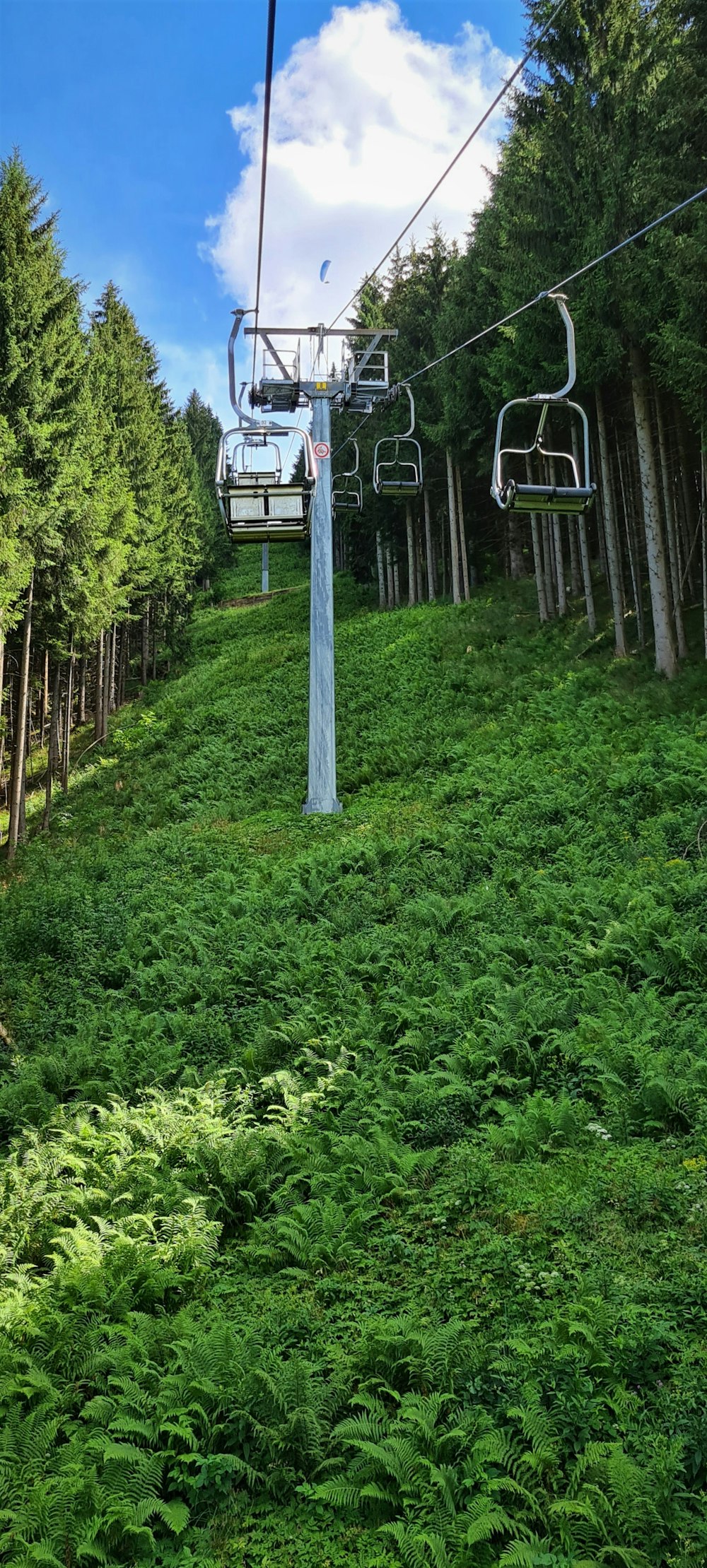 a ski lift going up a hill