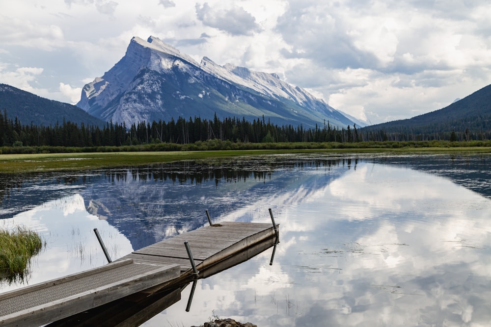 a lake with a mountain in the background