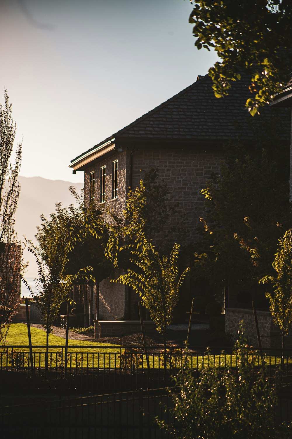 a building with trees in front of it