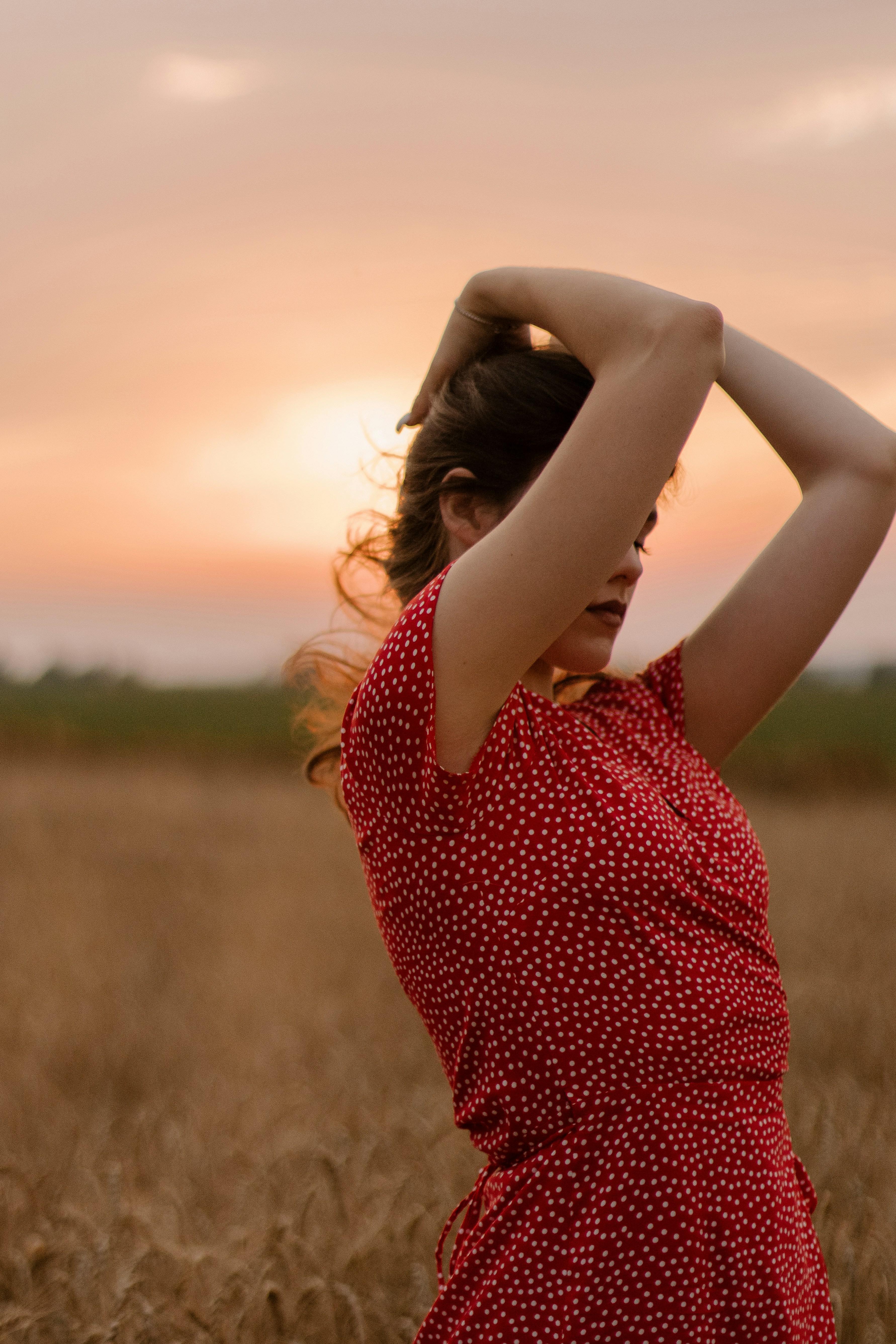 a woman in a red dress