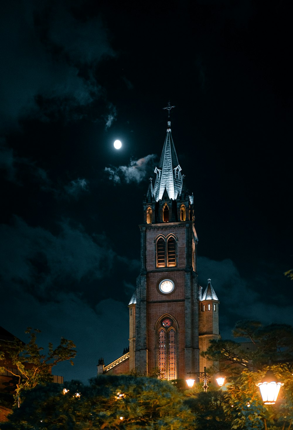 a clock tower at night