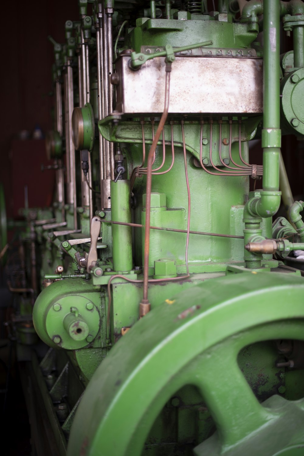 a machine with green pipes