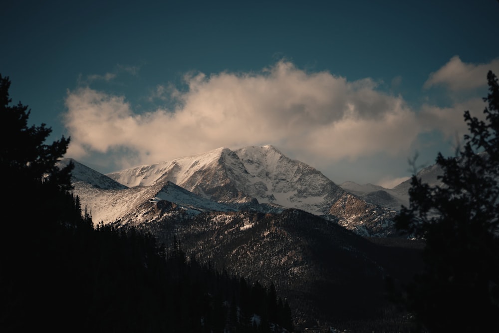 a snowy mountain with clouds