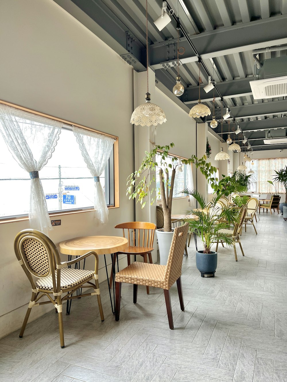 a room with tables and chairs