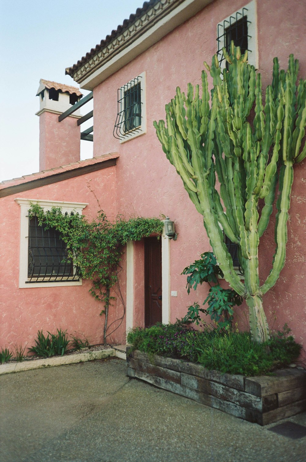 um edifício com um grande plantador