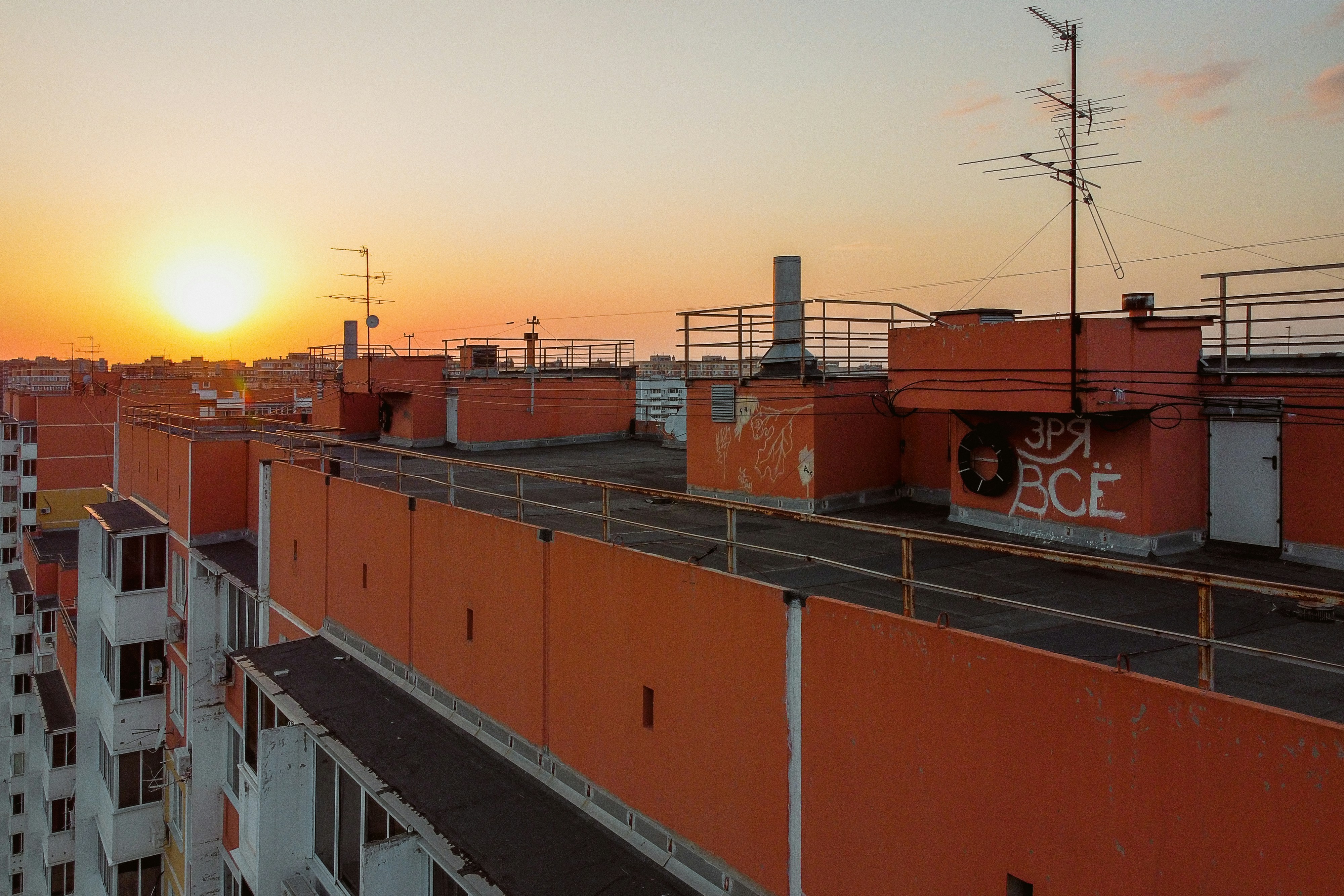 a large orange and white container