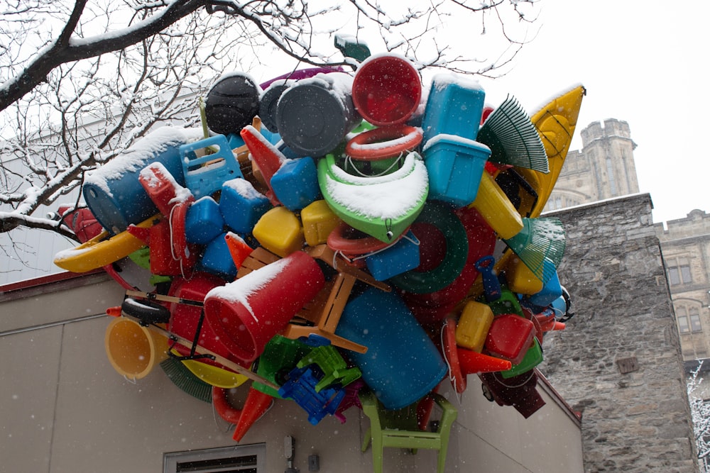 a large group of balloons