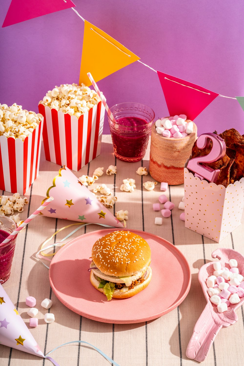 a table with food and drinks on it