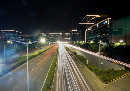 a highway at night