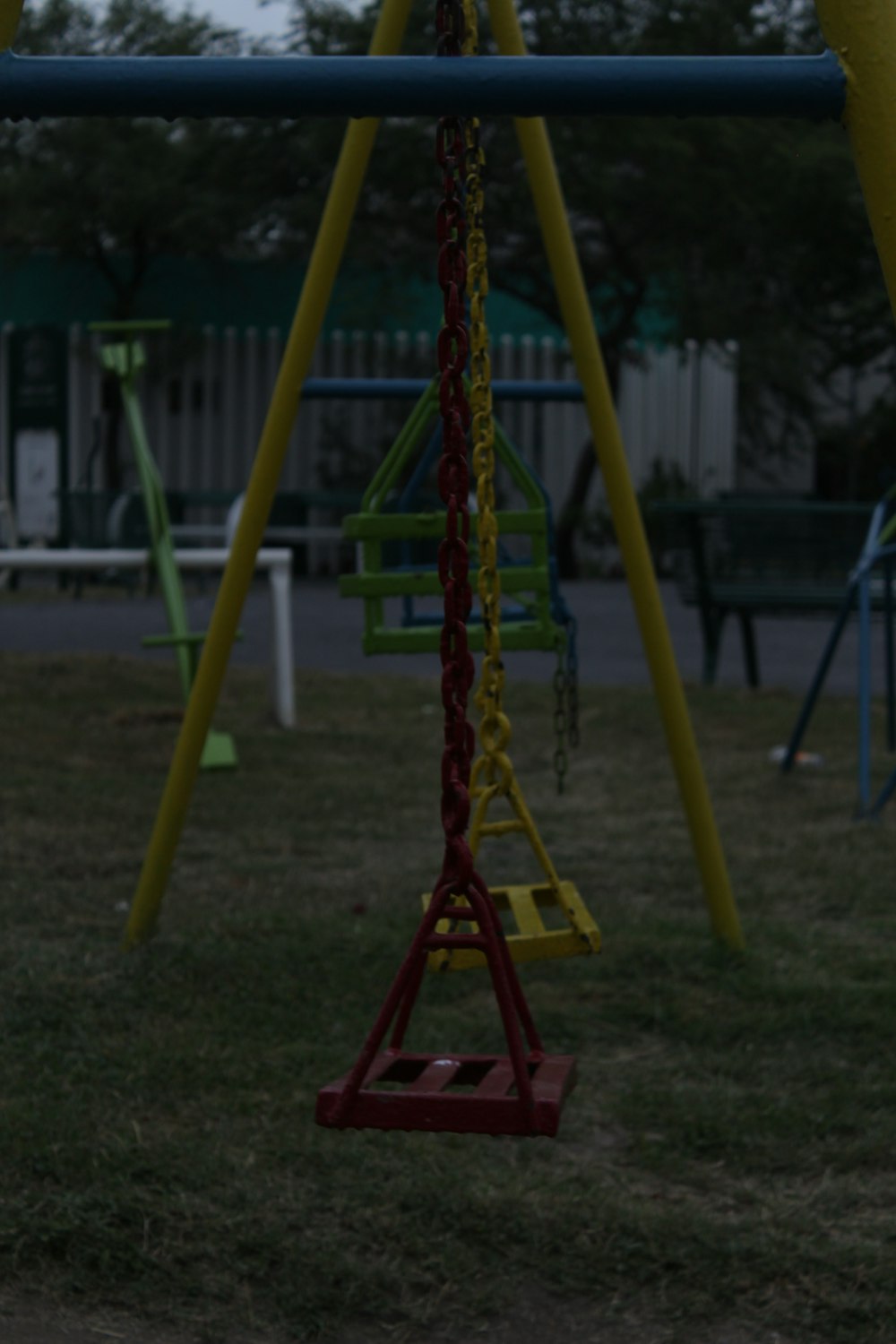 a swing set in a yard