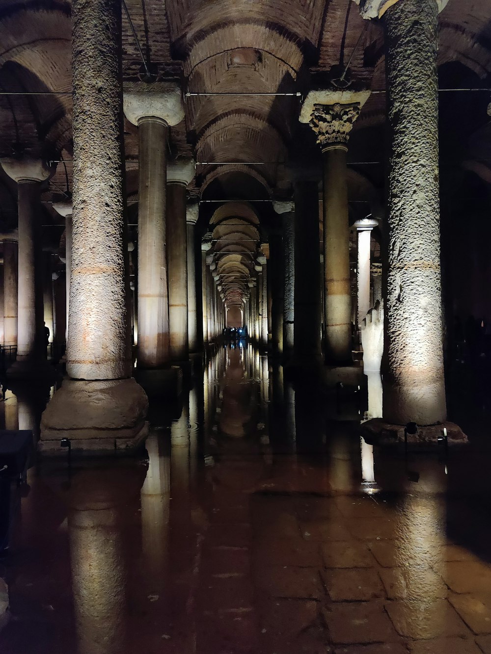 a large building with pillars