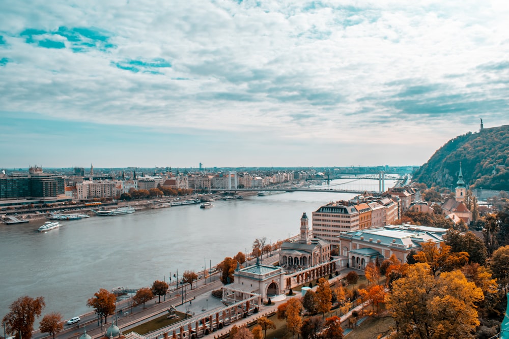 a city next to a body of water