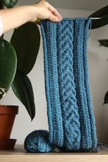 a person holding a blue and white striped dress