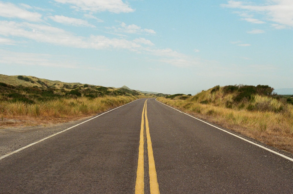 a road with yellow lines