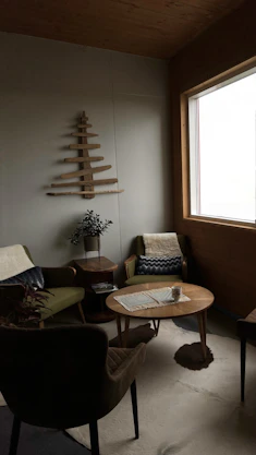 a living room with a staircase