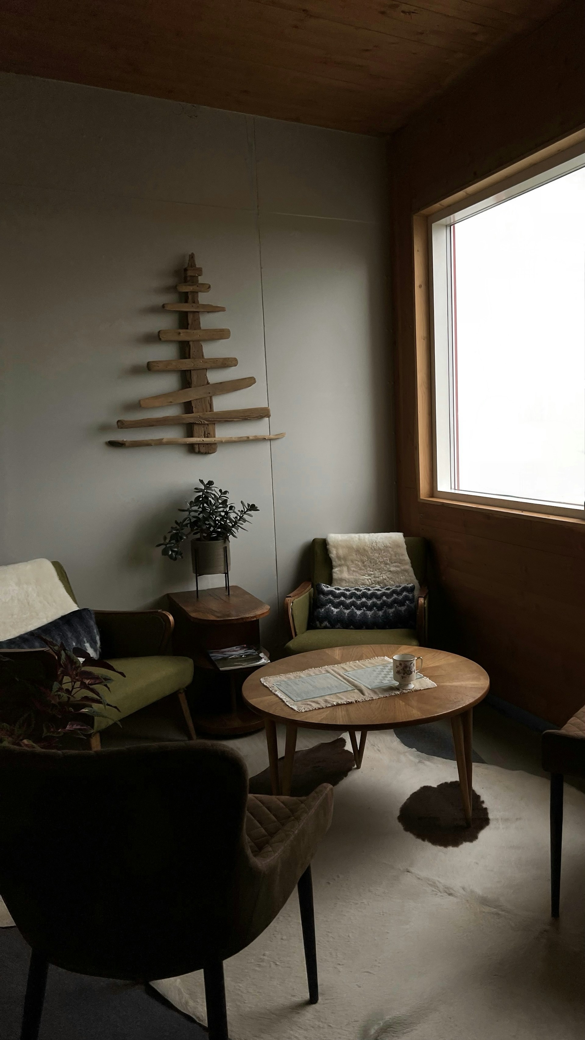 a living room with a staircase