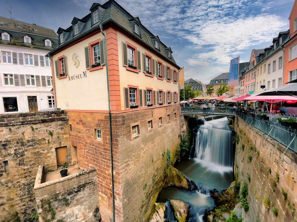 a waterfall in a town