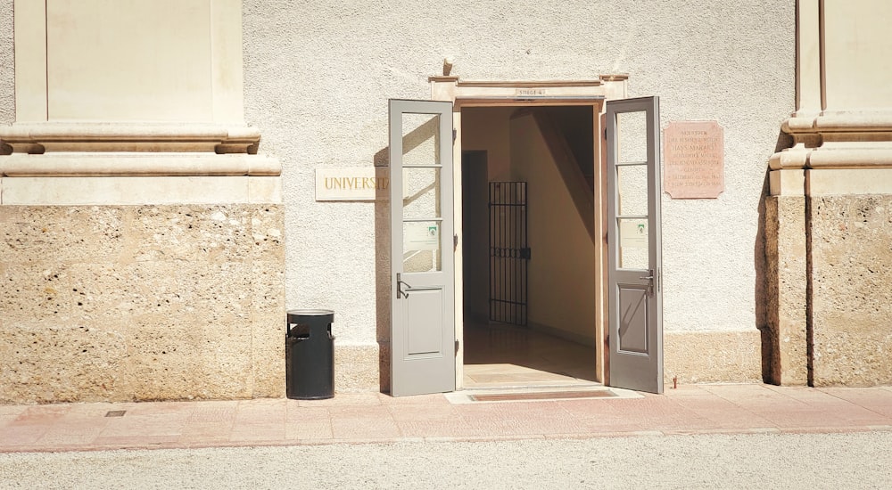 a building with a large door