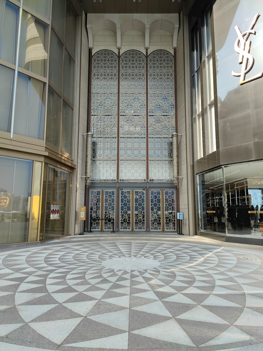 a large building with a large glass window