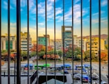 A vibrant vertical video thumbnail showing a city street scene during golden hour.