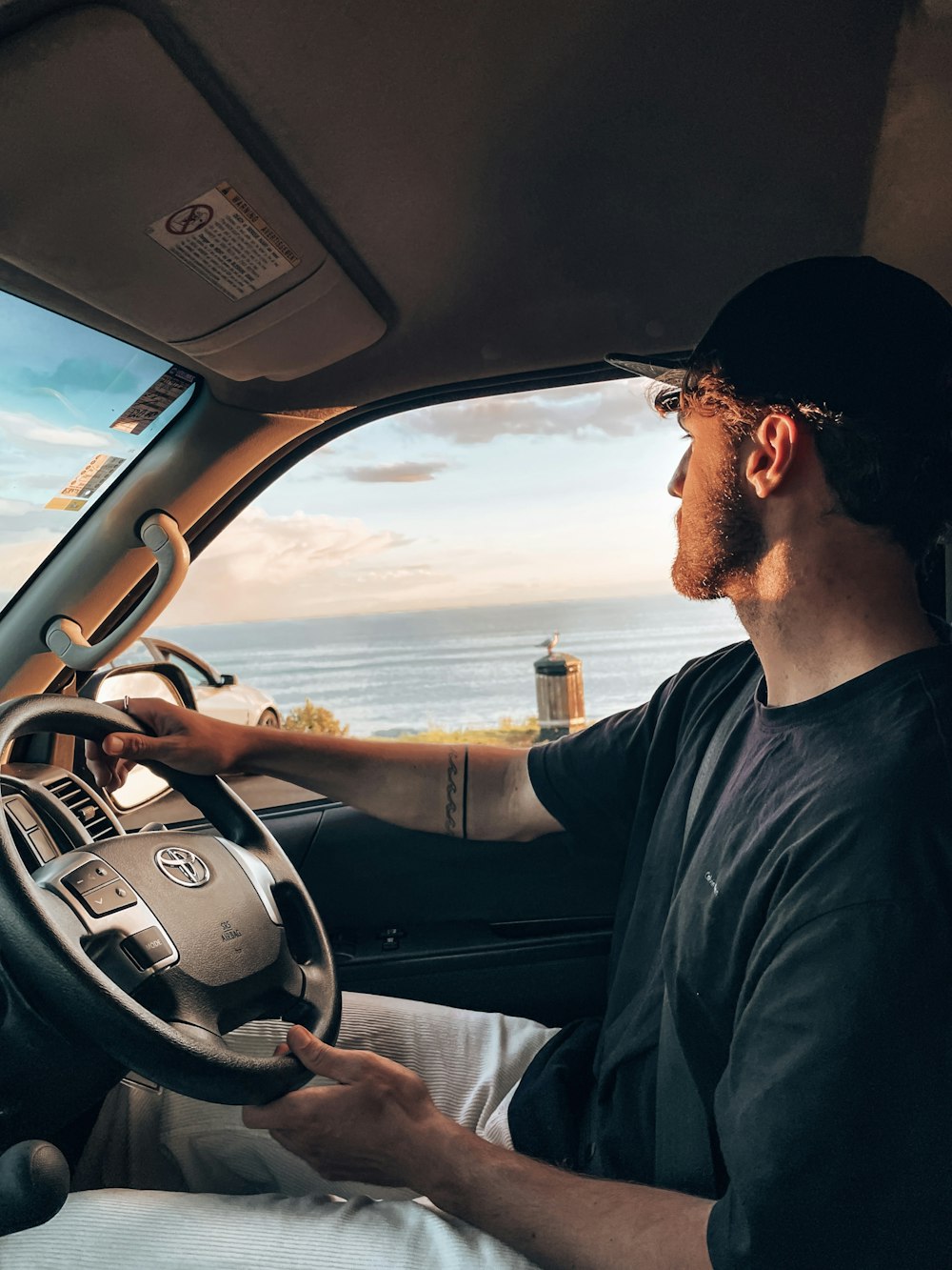 a man driving a car