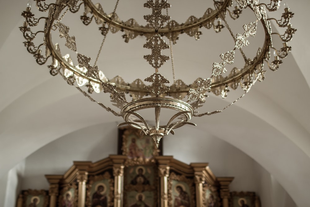 a chandelier from a ceiling