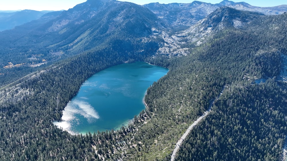 a lake surrounded by mountains