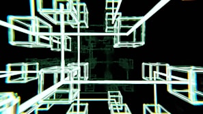 Abstract close-up of interconnected network nodes glowing softly on a dark background