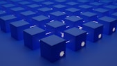 a group of blue boxes