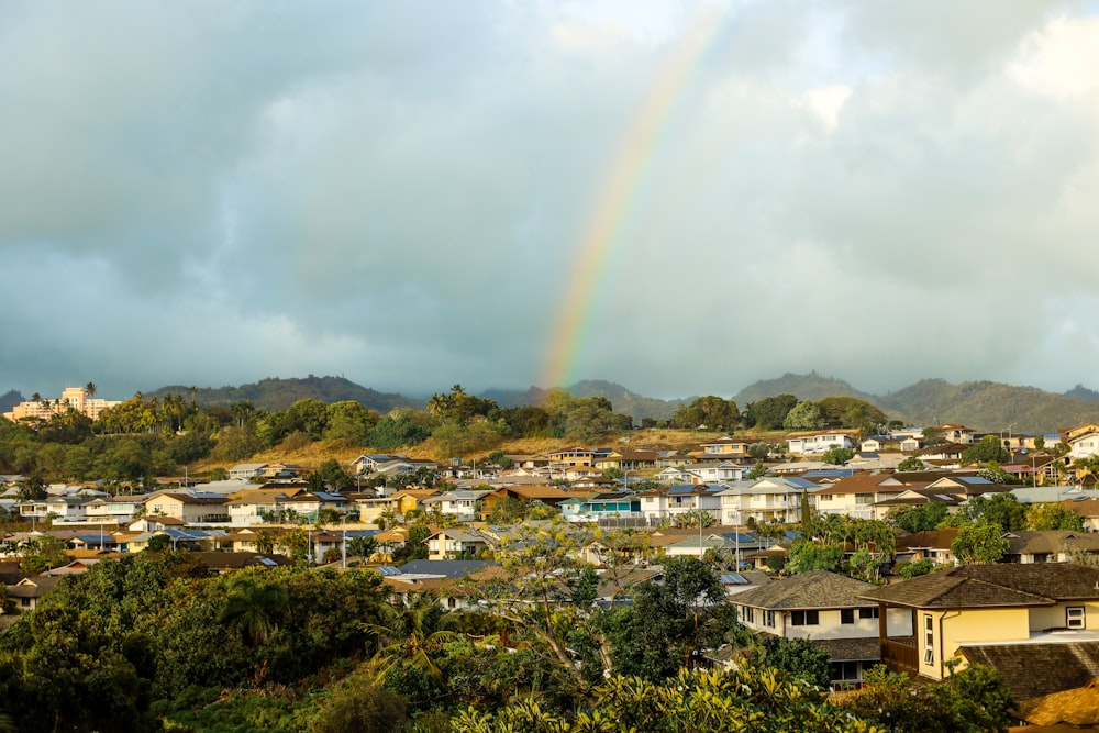 a rainbow over a city