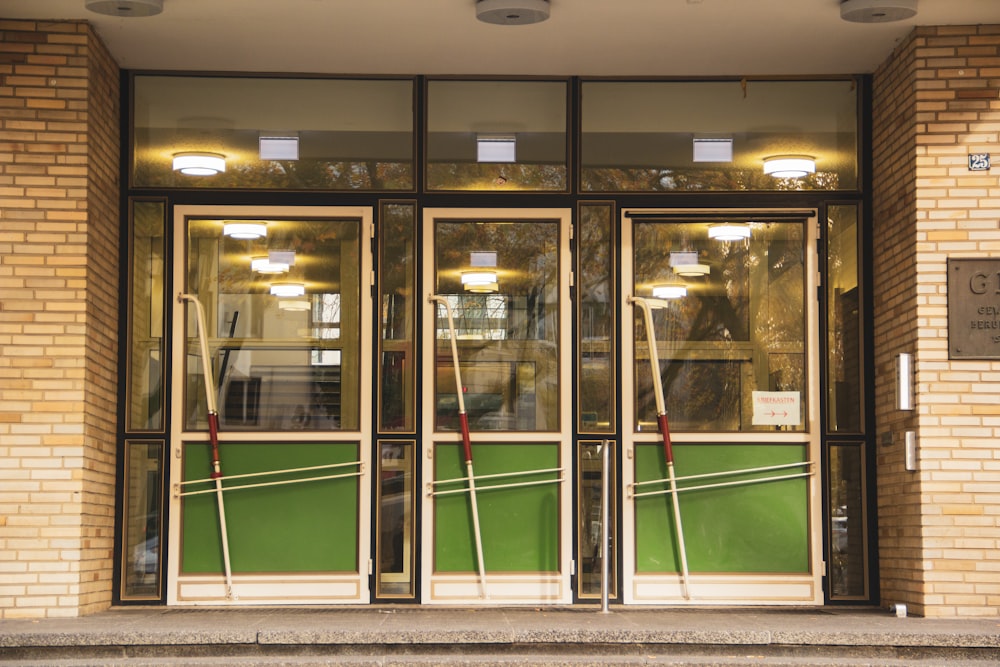 a building with glass doors