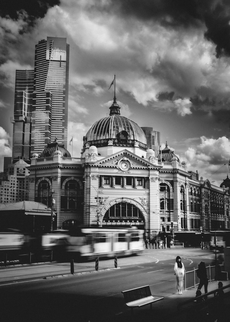 Domed station building with clocks in central Melbourne