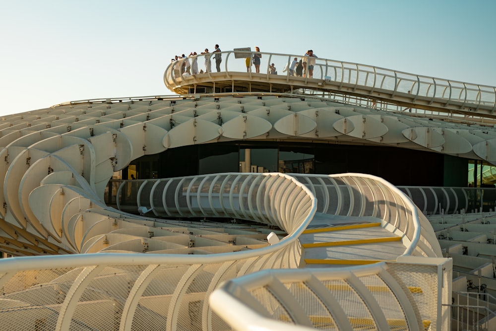 a group of people on a building