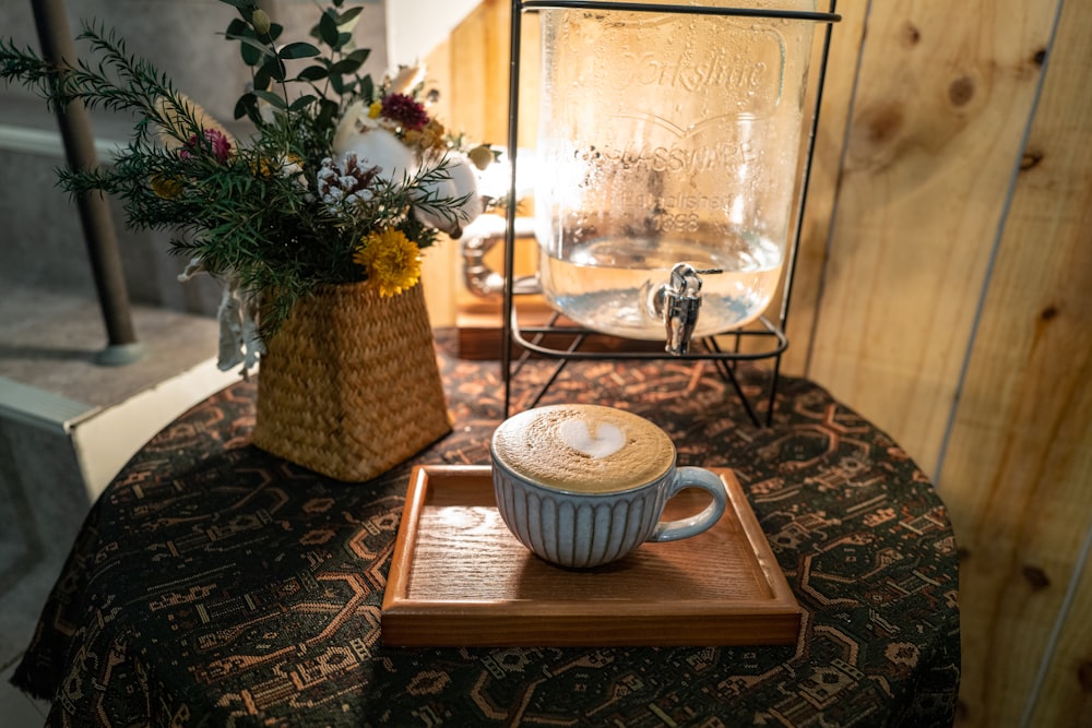 a cup of coffee on a table