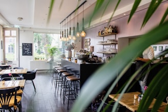 a room with tables and chairs