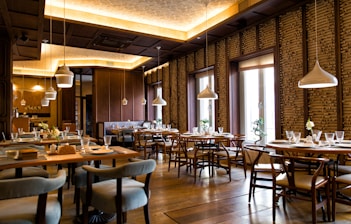 a room with tables and chairs