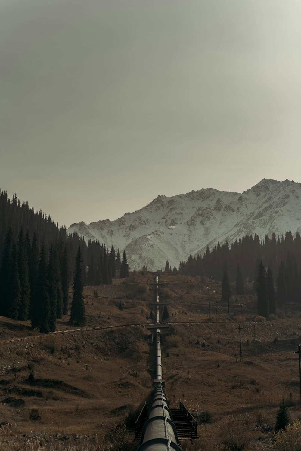 a train track going through a valley