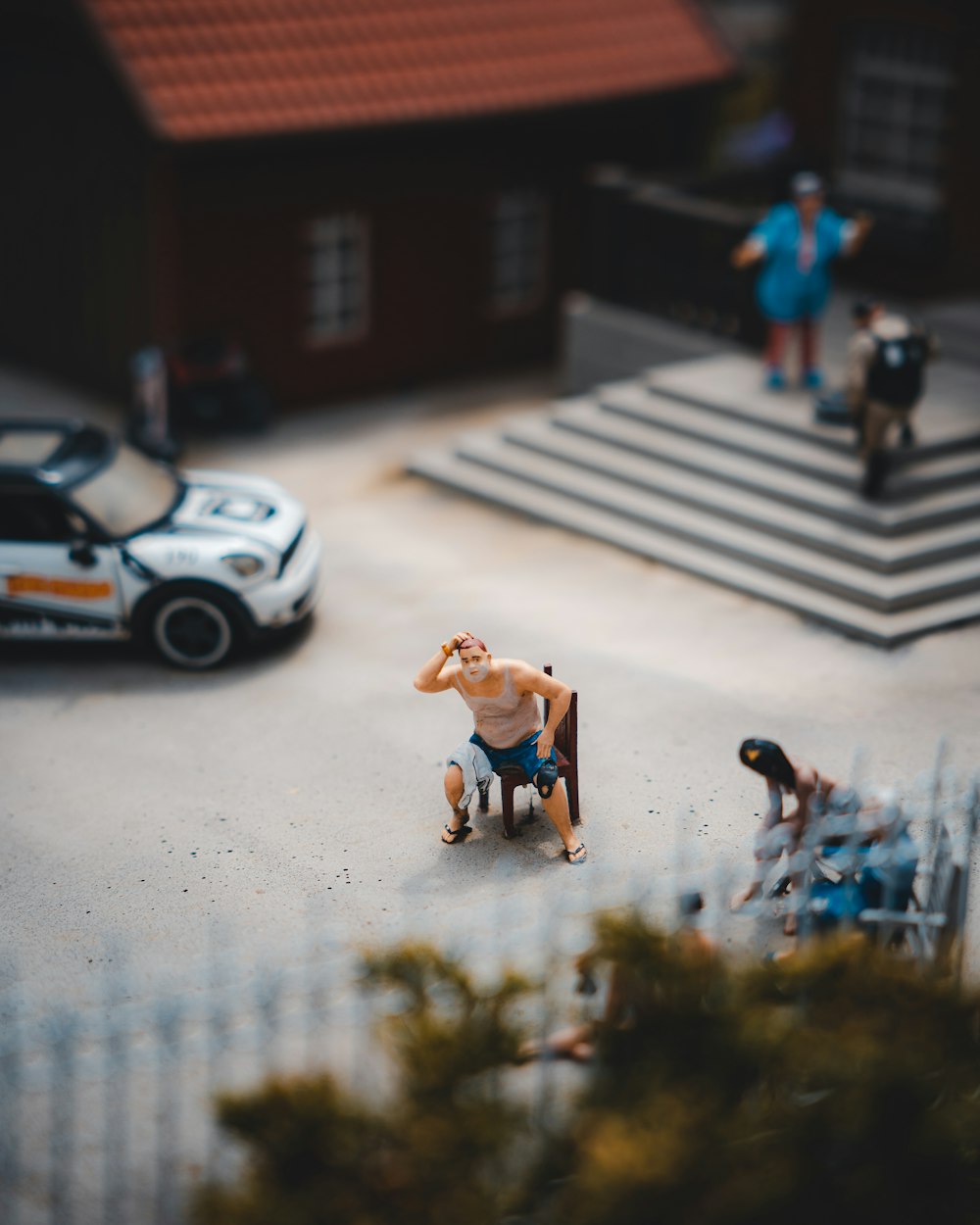 a person sitting on a chair outside