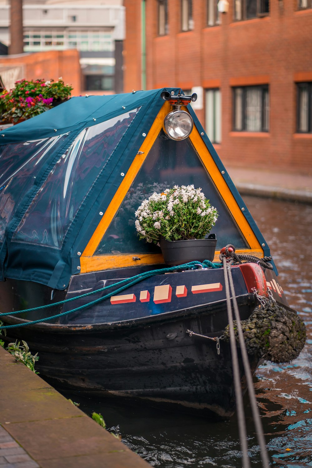 a boat with flowers on it