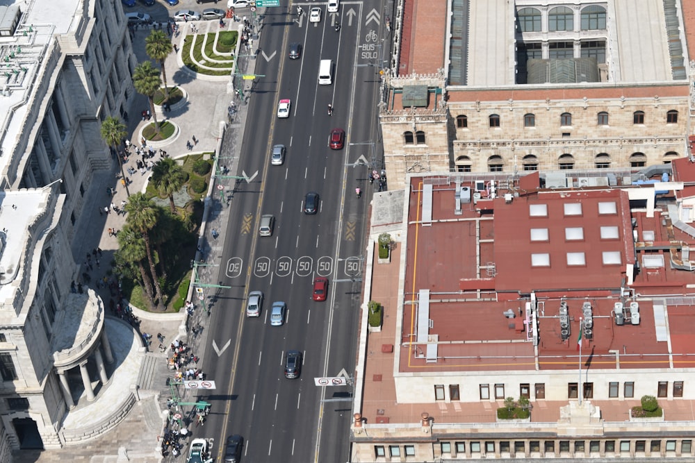 a street with cars and buildings