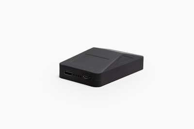 A sleek portable charger with a modern design.