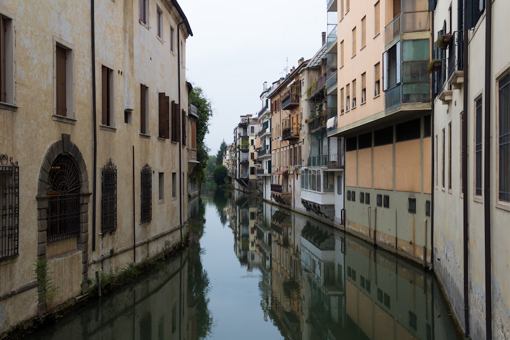 a canal between buildings