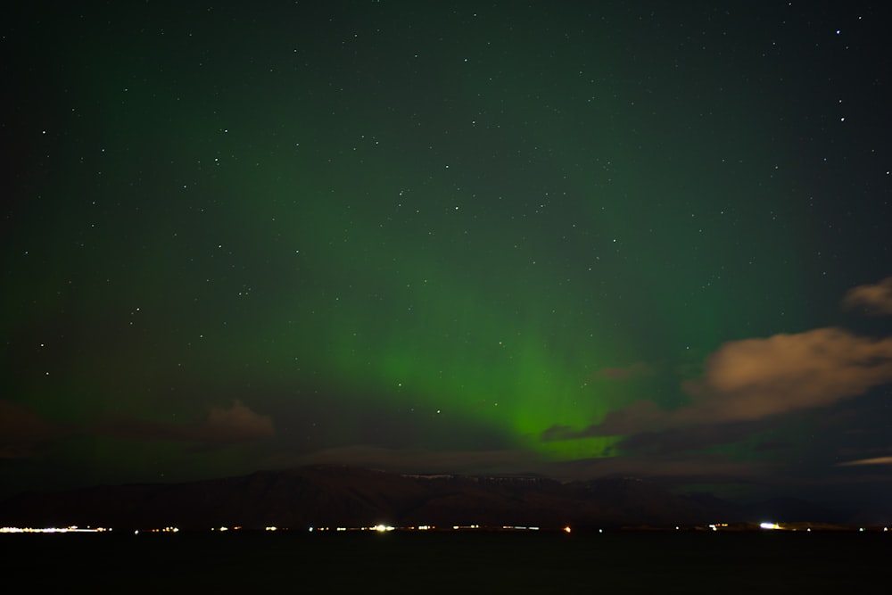 a green sky with stars