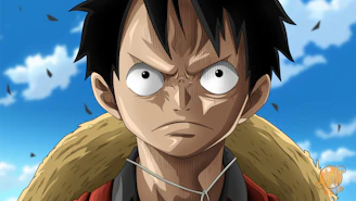 A close-up of a determined anime character with black hair and a straw hat