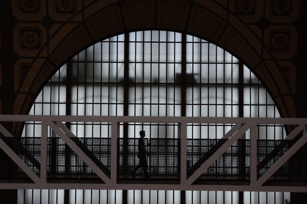 a person walking up a staircase