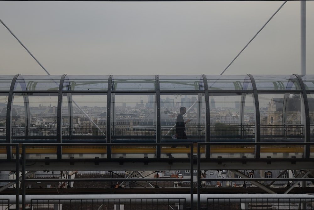 a person standing on a train