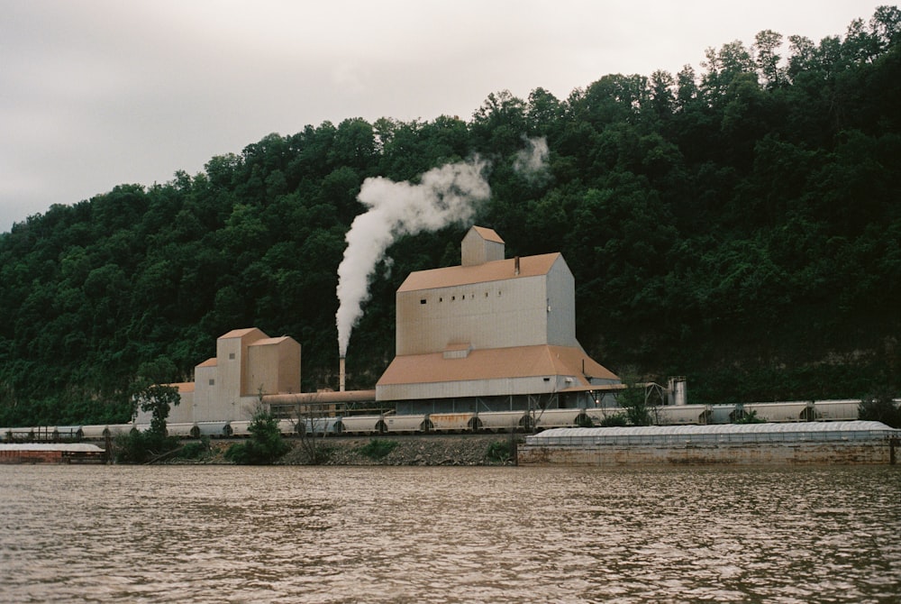 a building with a large smoke stack